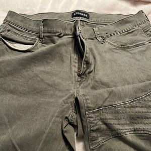Express Moto style jeans.  Gray/green color.